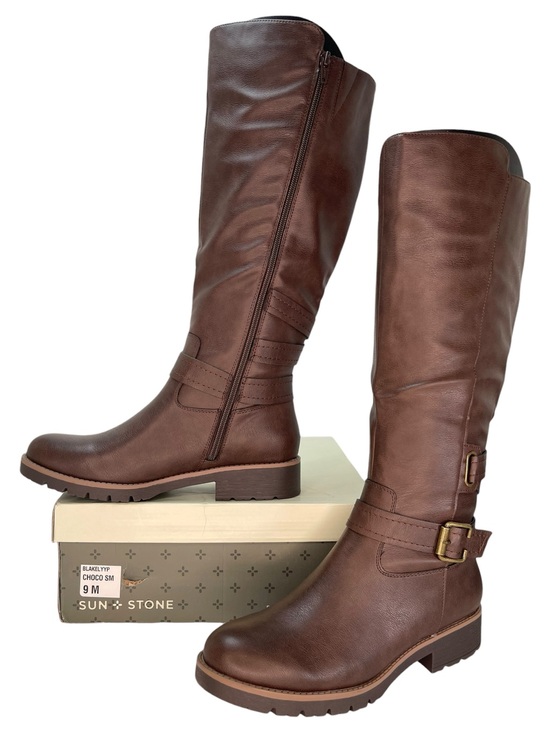 Sun + Stone Shoes - Sun + Stone Blakelyy Chocolate Faux Leather Knee High Womens Boots Size 9M